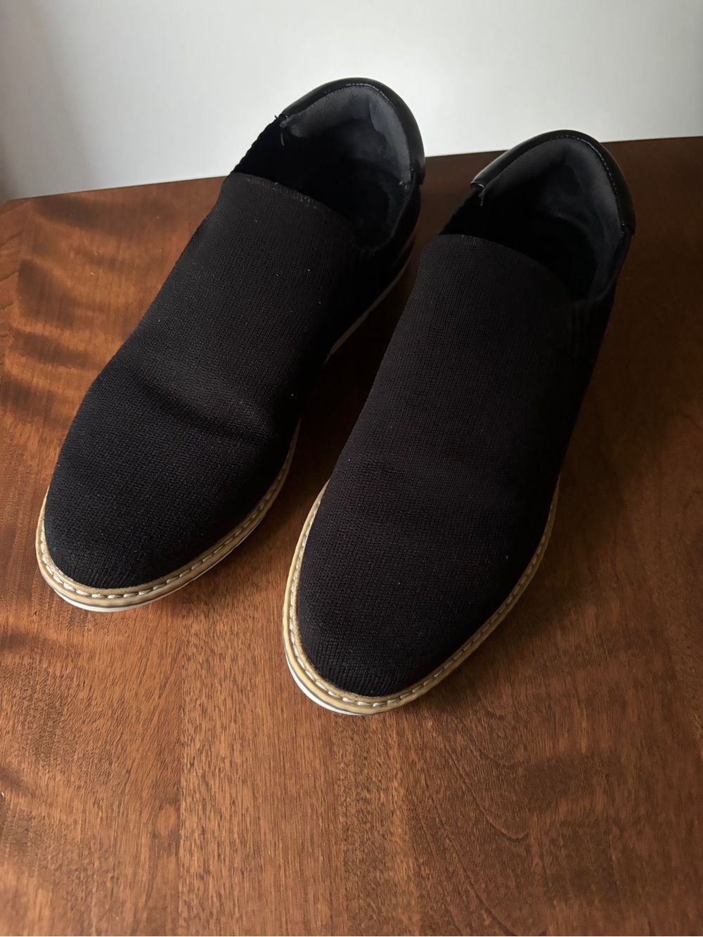 me too Black Slip-On Knit Loafers with Contrast Trim